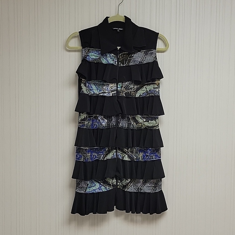 Samuel Dong sleeveless black ruffle XS Quiet Luxury Resortwear Summer Coastal